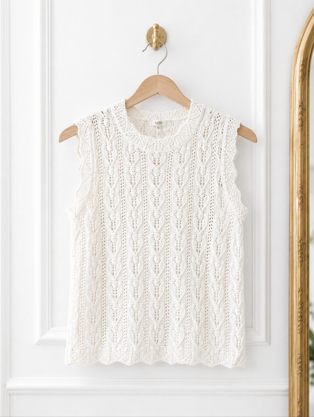 Design History Knit Sweater Vest Small Ivory Pointelle Cotton Blend Quiet Luxury - Picture 5 of 8